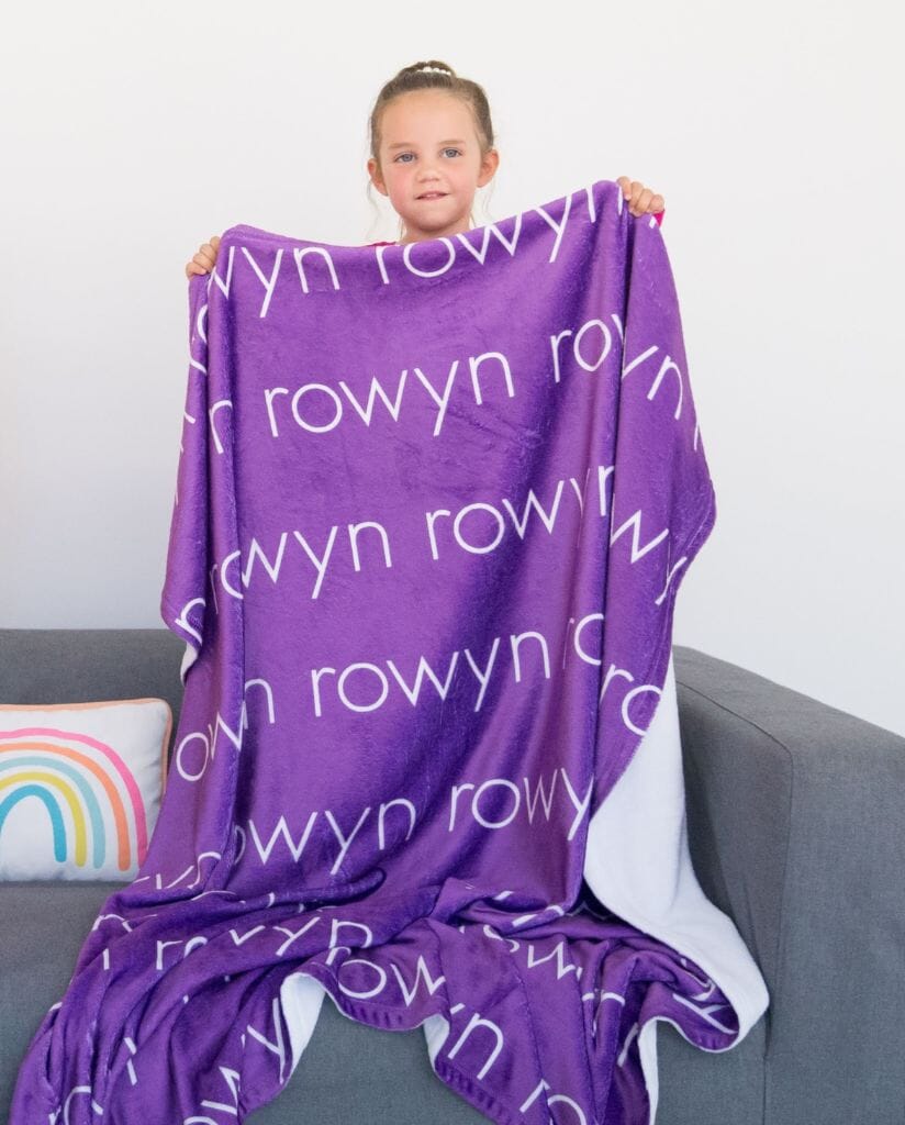 PERSONALIZED NAME BLANKET - LIGHT FONT - PURPLE