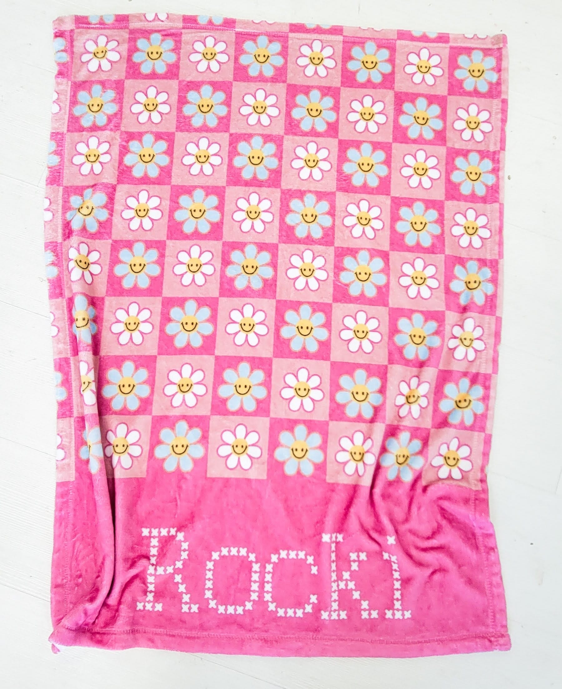 FLORAL SMILEY FACE PERSONALIZED NAME BLANKET
