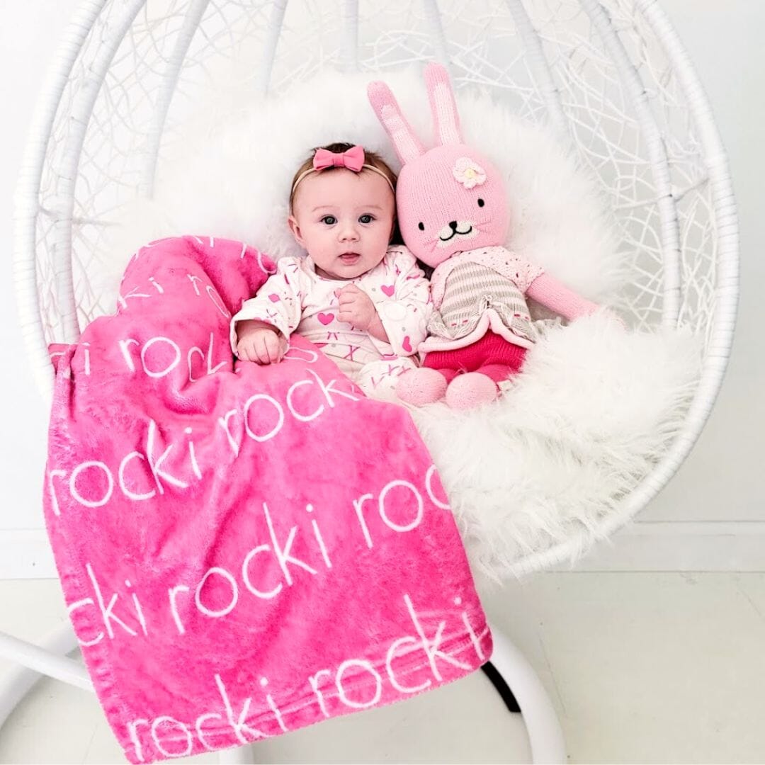 PERSONALIZED NAME BLANKET - LIGHT FONT - PINK