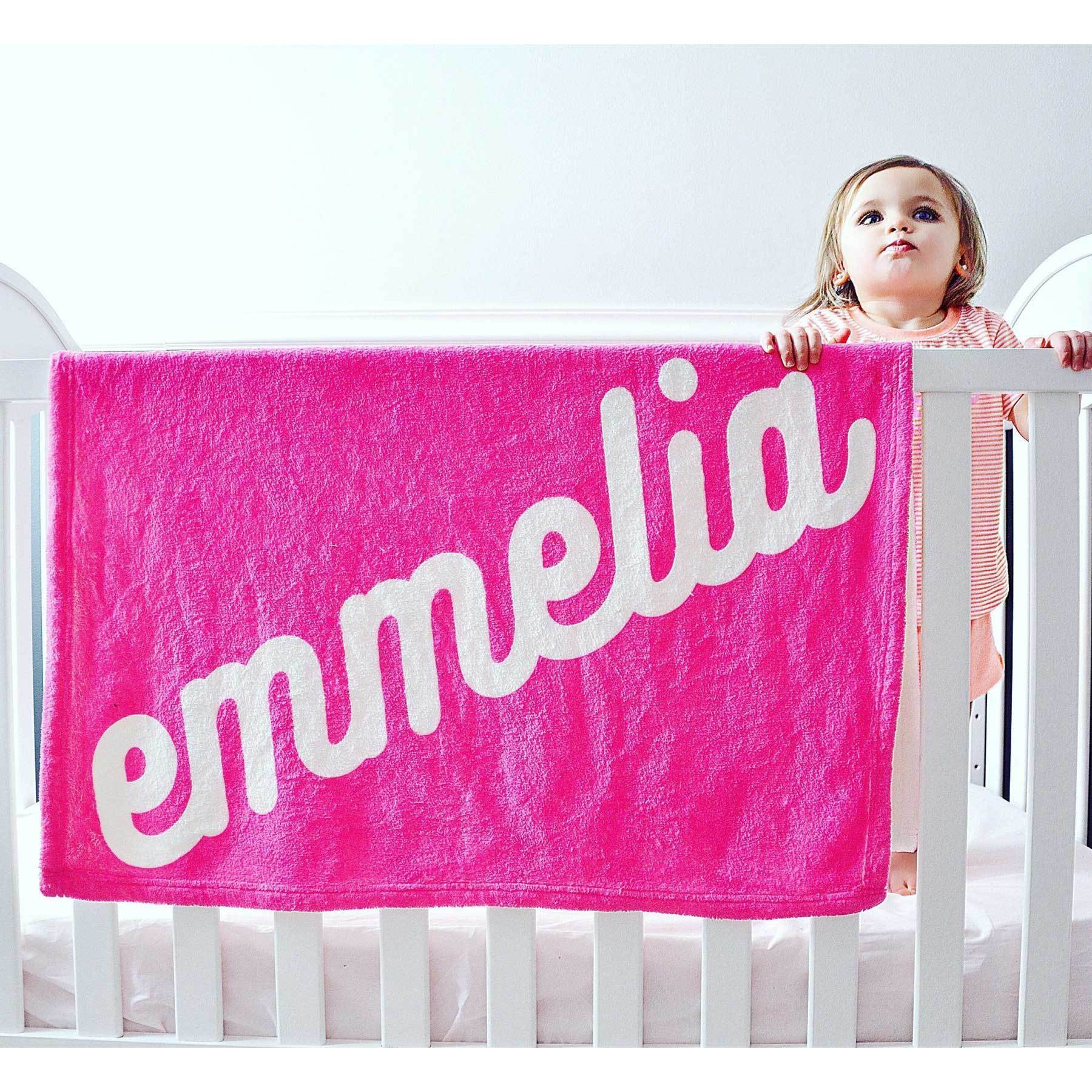 PERSONALIZED NAME BLANKET - RETRO CURSIVE 2 (ALL COLOR OPTIONS)
