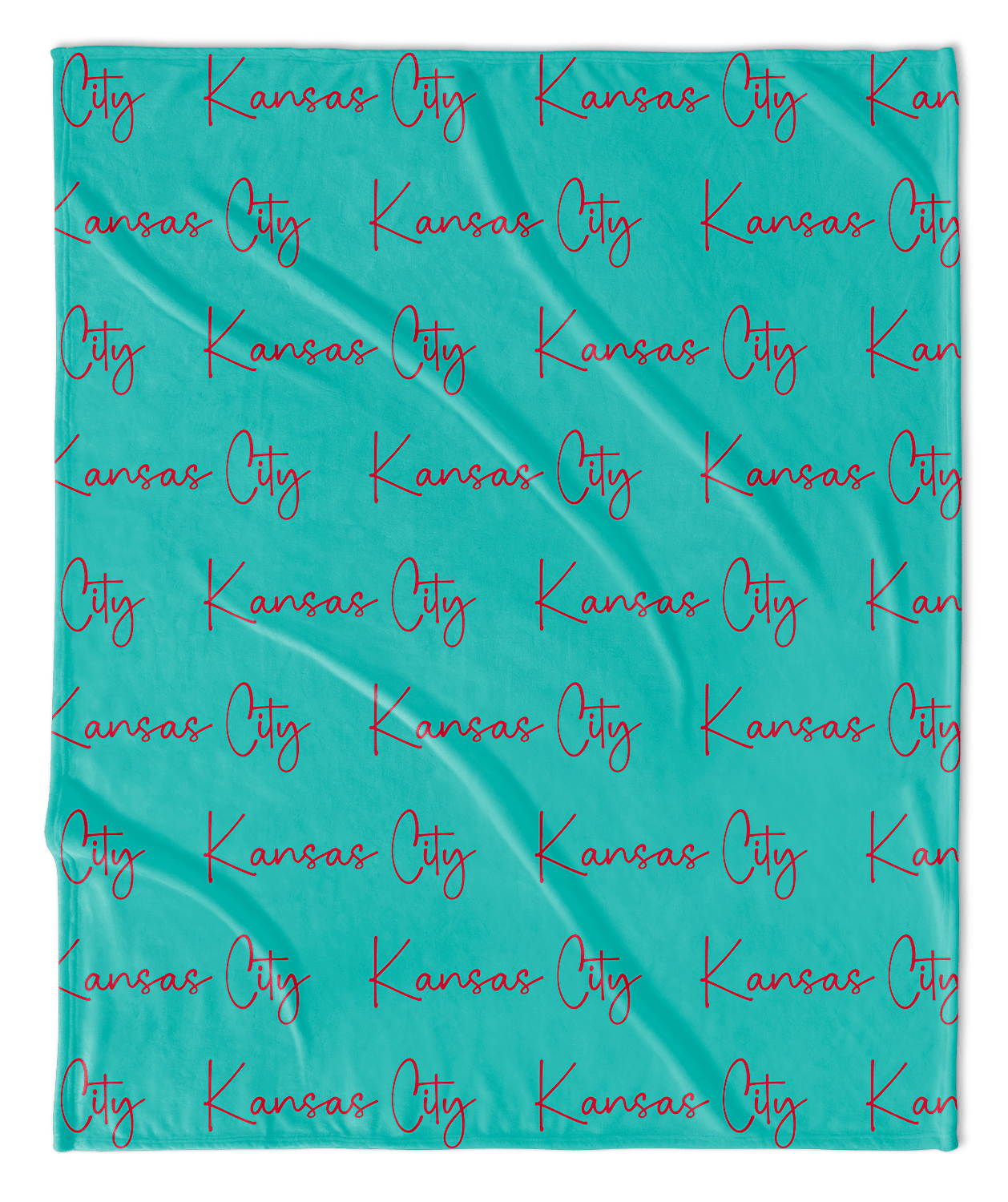 Teal & Red Cursive Kansas City Vertical Repeat Blanket
