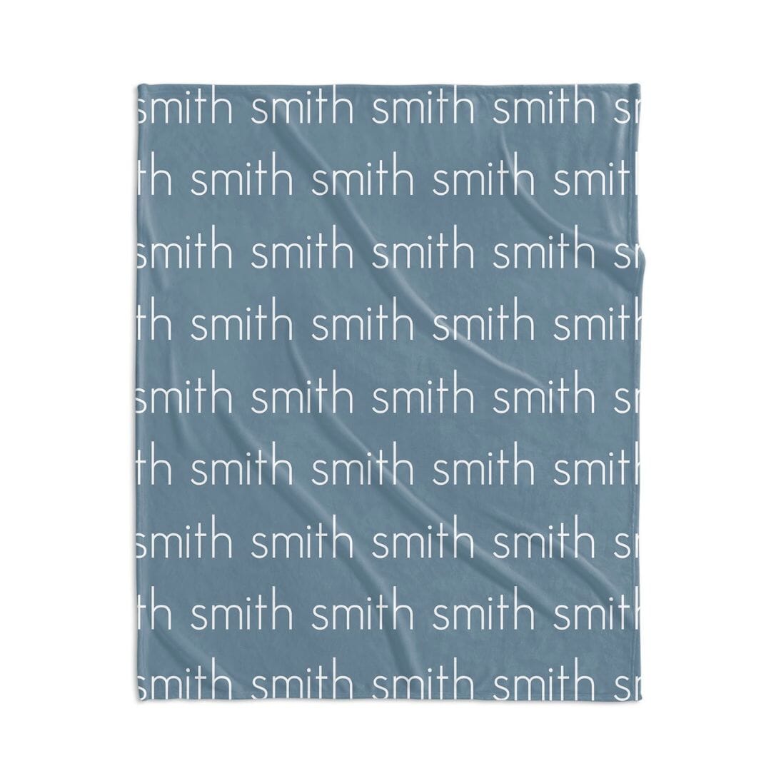 PERSONALIZED NAME BLANKET - LIGHT FONT - SMOKY BLUE