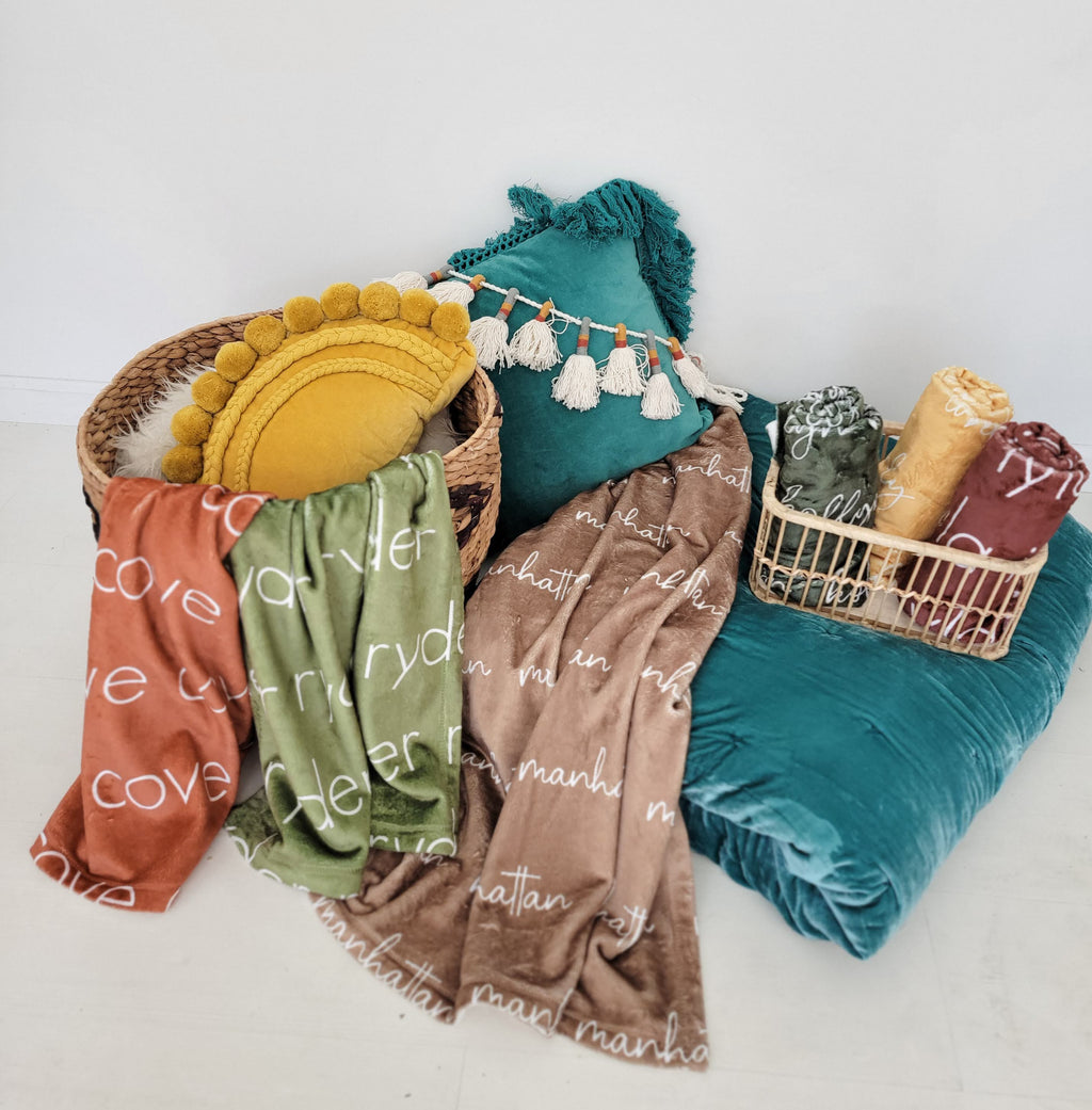 PERSONALIZED NAME BLANKET - SCRIPT (BOHO COLOR OPTIONS)