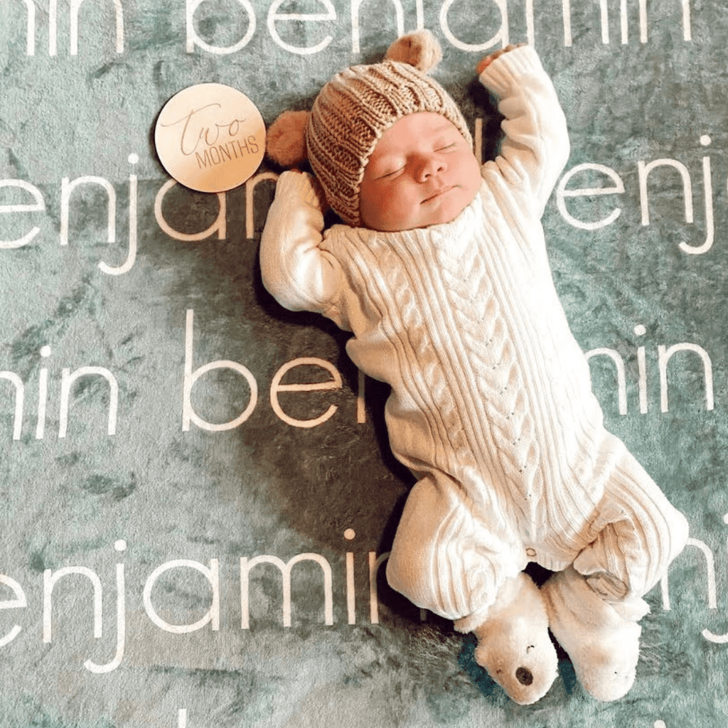 PERSONALIZED NAME BLANKET - LIGHT FONT - SAGE