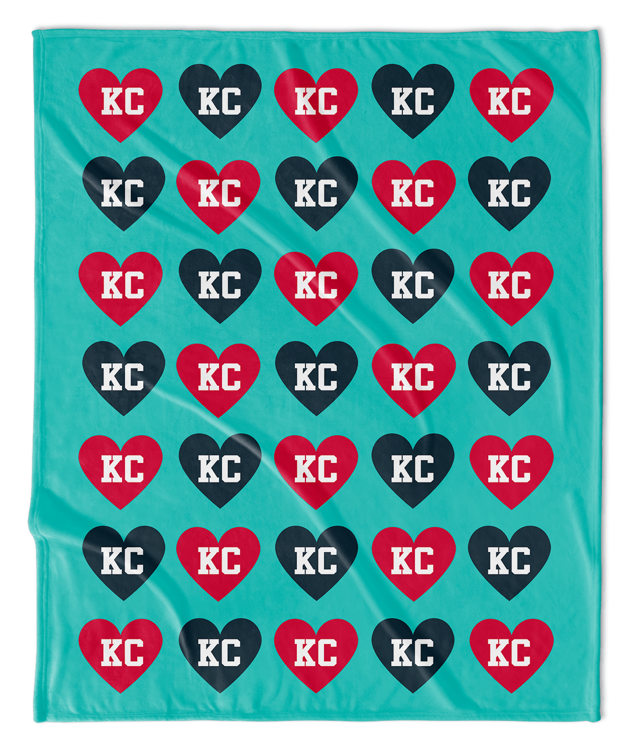 Teal & Red KC Hearts Blanket