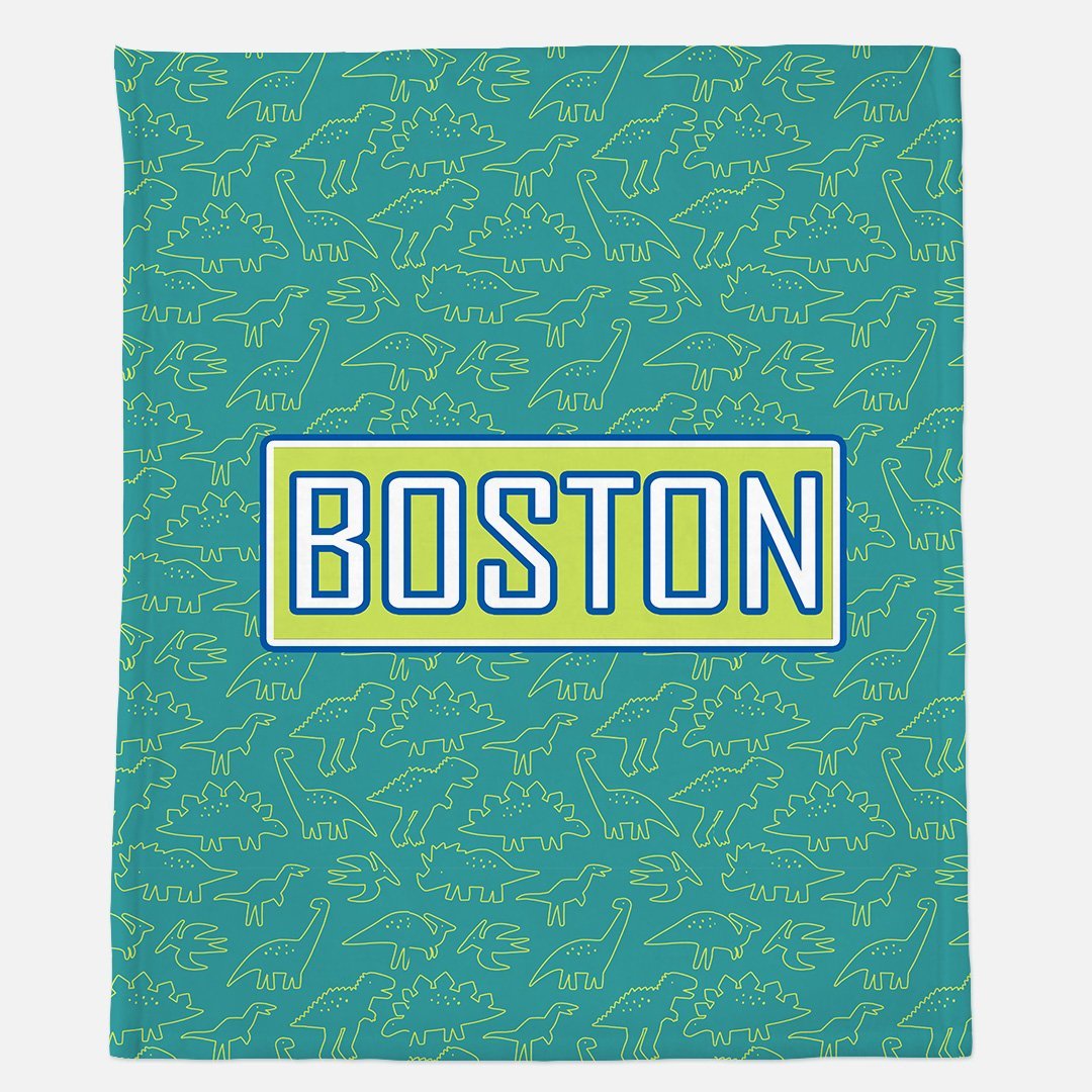 DINOSAUR OUTLINES - TEAL MODERN PERSONALIZED NAME BLANKET