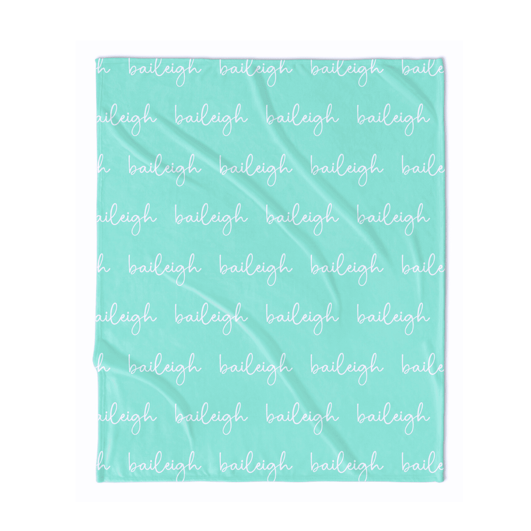 PERSONALIZED NAME BLANKET - SCRIPT FONT - TROPICAL SEAFOAM