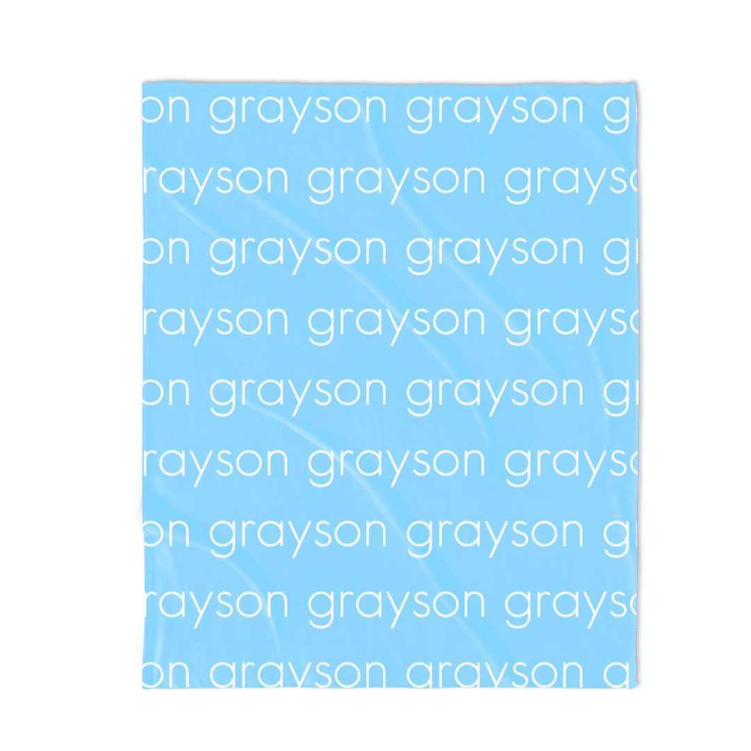 PERSONALIZED NAME BLANKET - LIGHT FONT - LIGHT BLUE