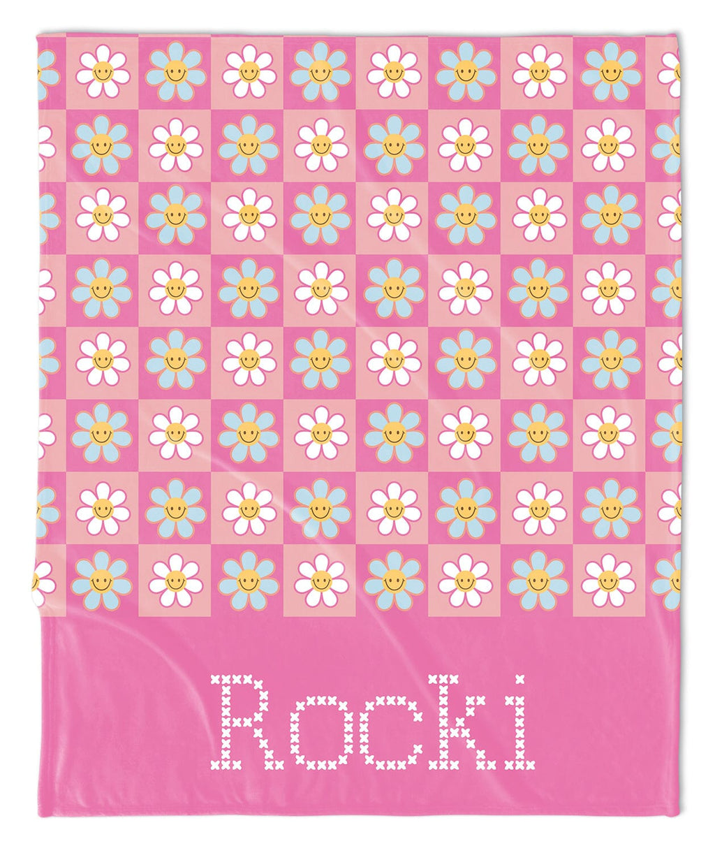 FLORAL SMILEY FACE PERSONALIZED NAME BLANKET
