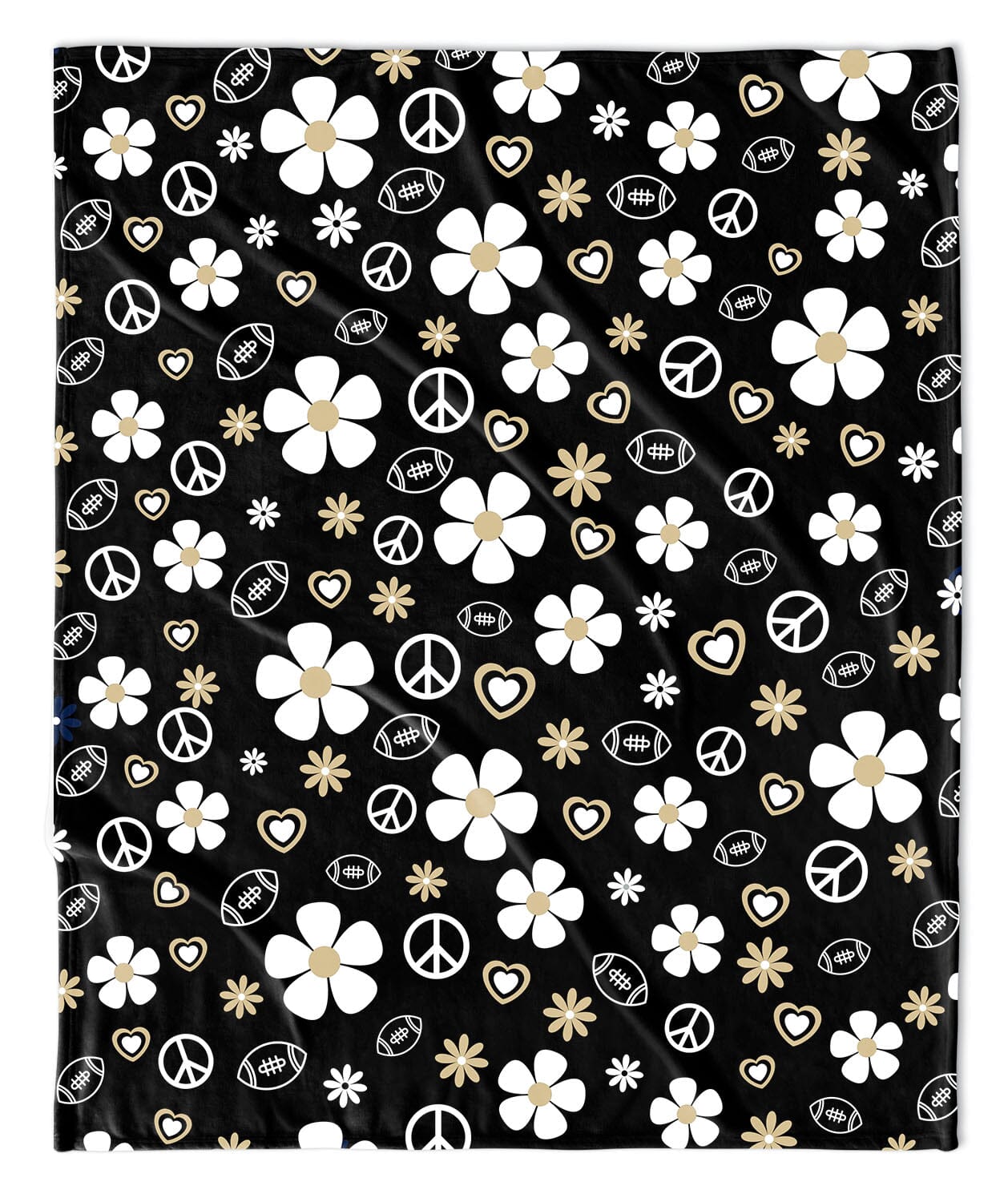 BLACK AND GOLD FLOWER POWER FOOTBALL BLANKET
